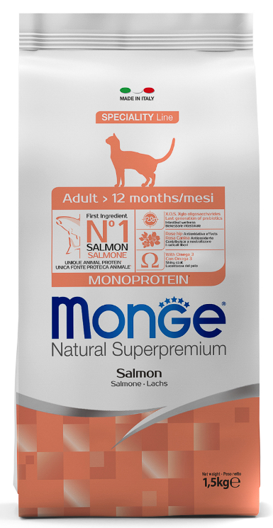 Корм сухой Monge Cat для взрослых кошек с лососем 1,5 кг