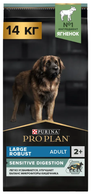 Корм Purina Pro Plan крупных пород с атлетическим телосложением с чувствительным пищеварением с комплексом Optidigest ягненок с рисом 14кг