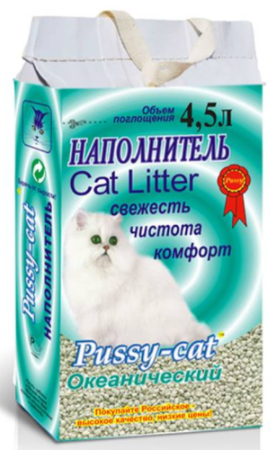 Наполнитель Pussy-Cat впитывающий "Океанический" 2,8 кг