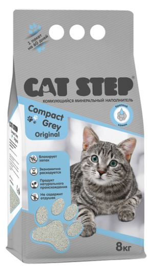 Наполнитель Кет Степ комкующийся минеральный 8 кг Compact Grey Original