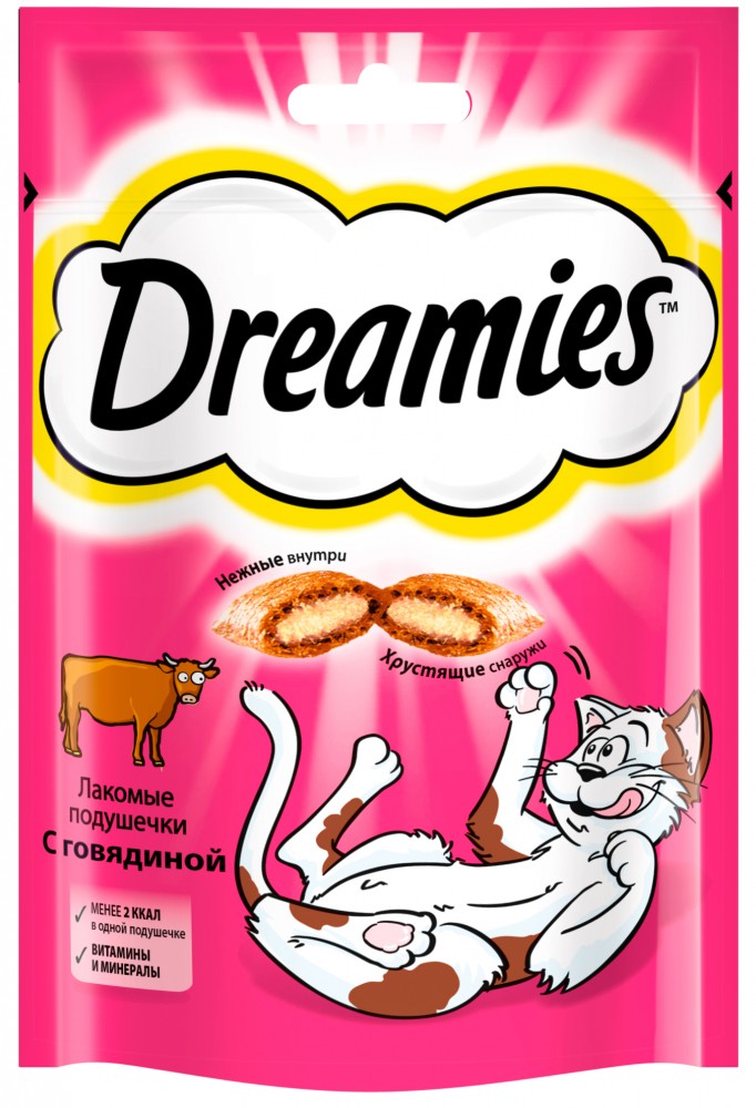 Лакомство Dreamies подушечки с ГОВЯДИНОЙ для кошек 60 г