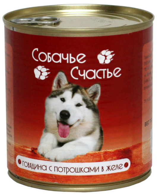 Корм Собачье Счастье (в желе) для собак, говядина с потрошками, 750 г