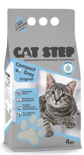 Наполнитель Кет Степ комкующийся минеральный 4 кг Compact Grey Original