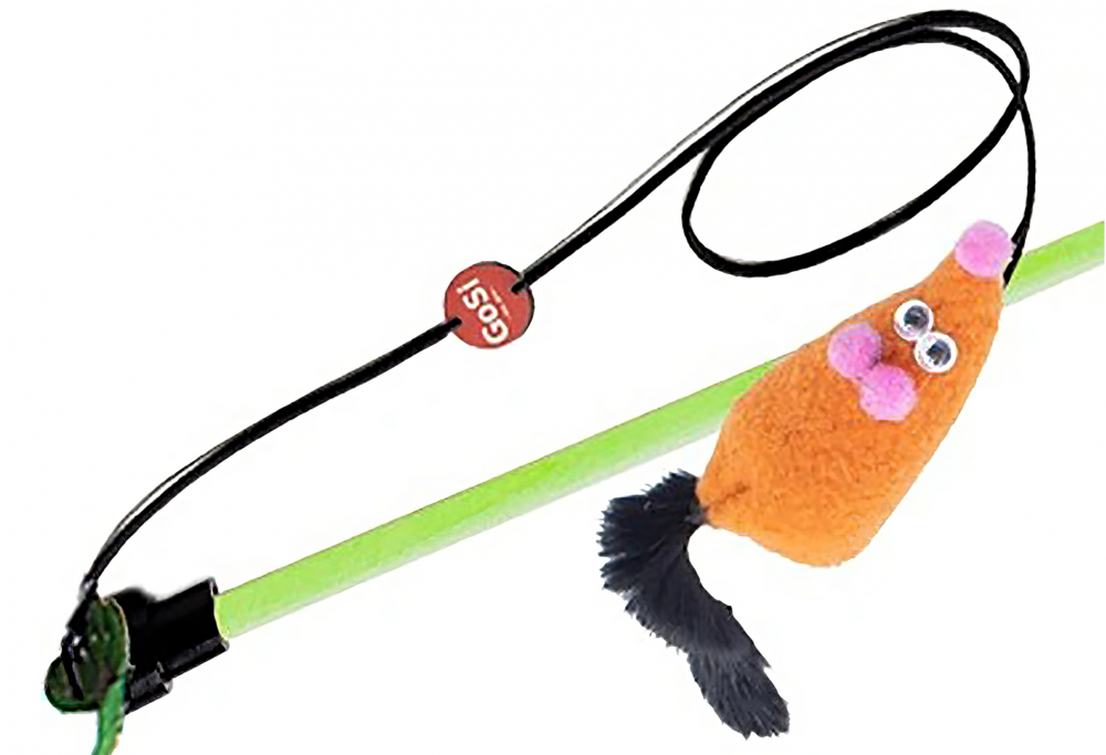 sh-06057 GoSi  Удочка-дразнилка Мышкат Евлампия оранжевая с норковым хвостом