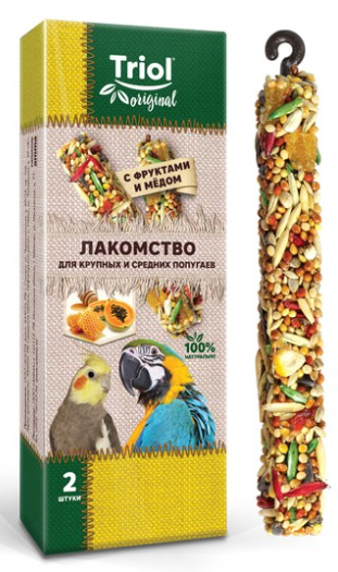 Лакомство Триол для крупных и средних попугаев с фруктами и мёдом (уп.2шт.), 55г