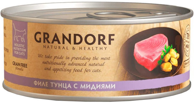 Консервы Grandorf для кошек "Филе тунца с мидиями" 70 г