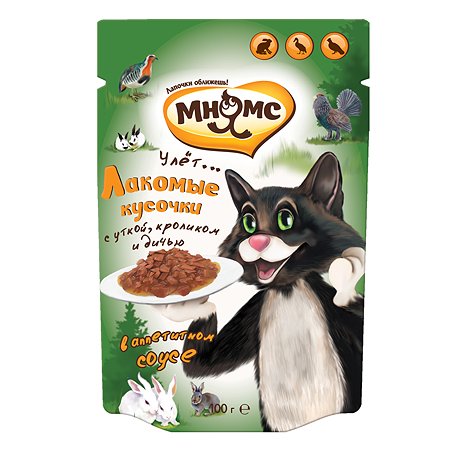 Мнямс ПАУЧ Ферма кота Фёдора рыбные кусочки с лососем, креветками и форелью: СОУС 85 г для кошек