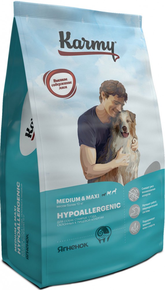 Корм Karmy HYPOALLERGENIC MEDIUM&amp;MAXI для склонных к пищевой аллергии - ягненок