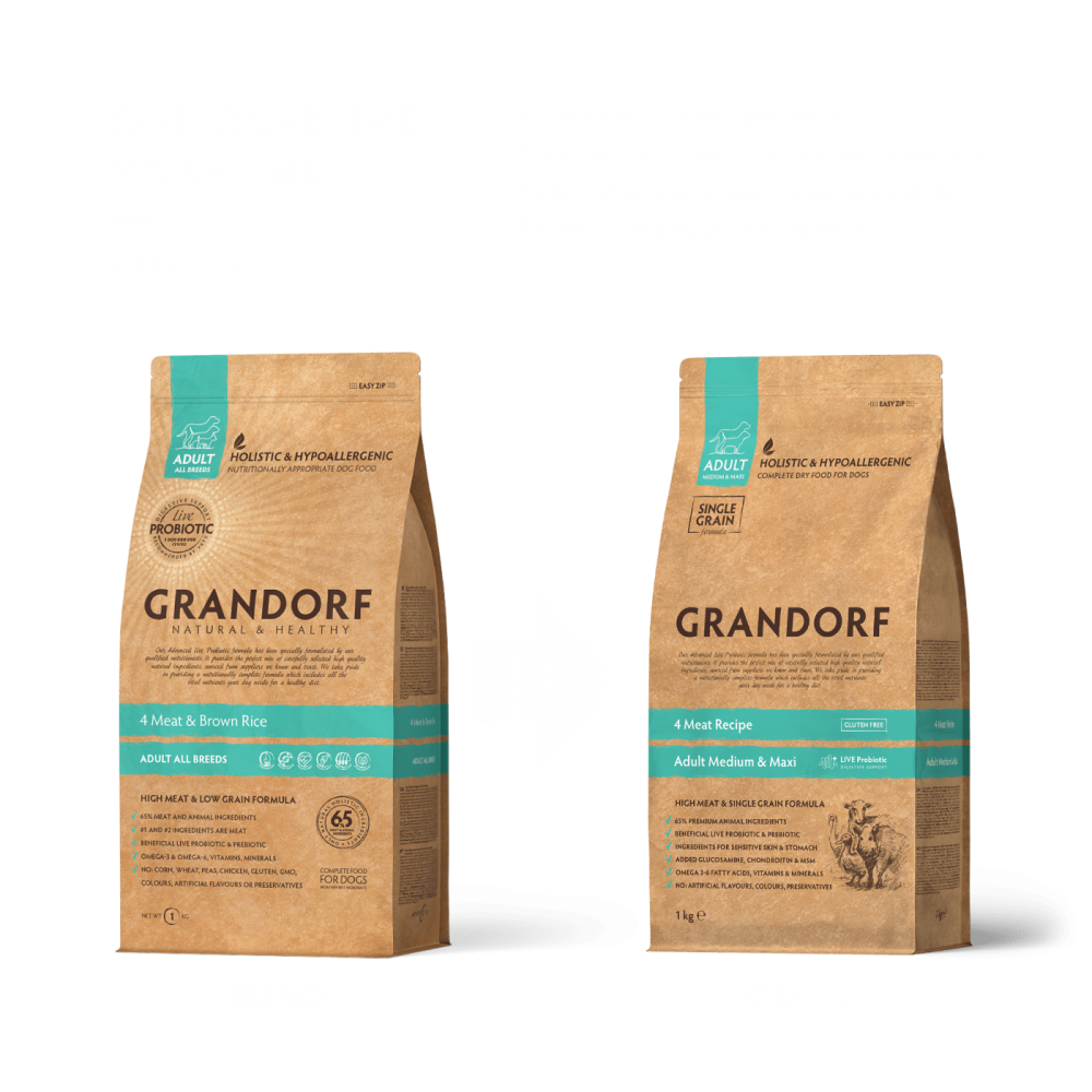 Корм Grandorf 4 Meat Recipe Medium &amp; Maxi Holistic Probiotic для собак средних и крупных пород, с ПРОБИОТИКАМИ, 4 вида мяса с рисом